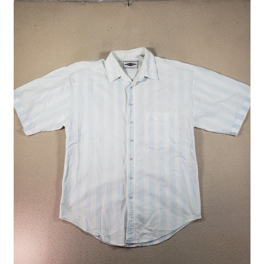 Arizona Shirt Mens Medium White Striped Button Up Short Sleeve Collared Casual